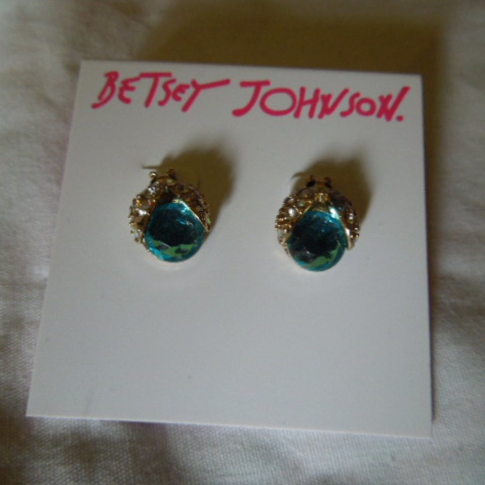 NWT Betsey Johnson Blue Glass Bug Stud Earrings